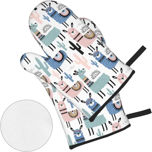 Miniatura 3 de Juego de 4 manoplas de horno y agarraderas de alpaca con diseño de cactus de llama, guantes resistentes al calor para cocina, hornear, asar a