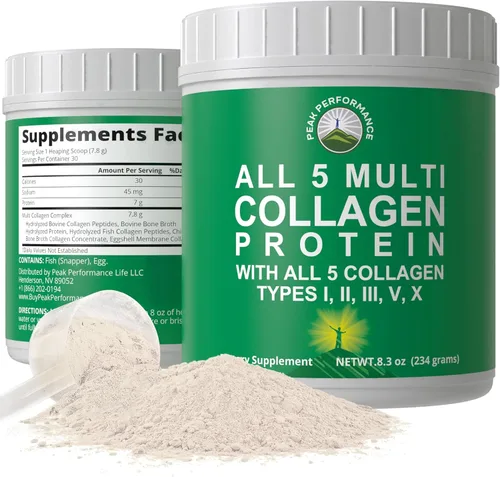 Peak Performance Los 5 péptidos de proteína en polvo multicolágeno contiene todos los tipos I, II, III, V, X. Keto, apto para paleo, con colágenos