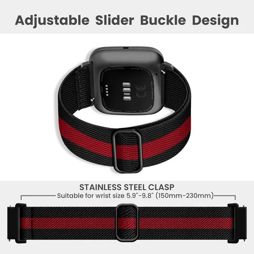 Miniatura 4 de Paquete de 8 bandas elásticas compatibles con Fitbit Versa para mujeres y hombres, correa trenzada ajustable de nailon elástico Solo Loop