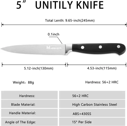 Miniatura 2 de Cuchillo de chef de 5 pulgadas y juego de cuchillos de cocina profesional, acero inoxidable alemán de alto carbono, afilado de afeitar, mango