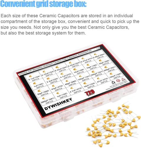 Miniatura 7 de DYWISHKEY 24Value - Juego de condensadores de chip de cerámica multicapa monolíticos DIP, 720 unidades, 0.1uF-100nF juego de condensadores