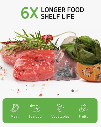 Miniatura 6 de Bolsas selladoras al vacío [2025 Actualizadas] Syntus de 11" x 150' para alimentos con cortador, rollo de bolsas selladoras al vacío con soporte