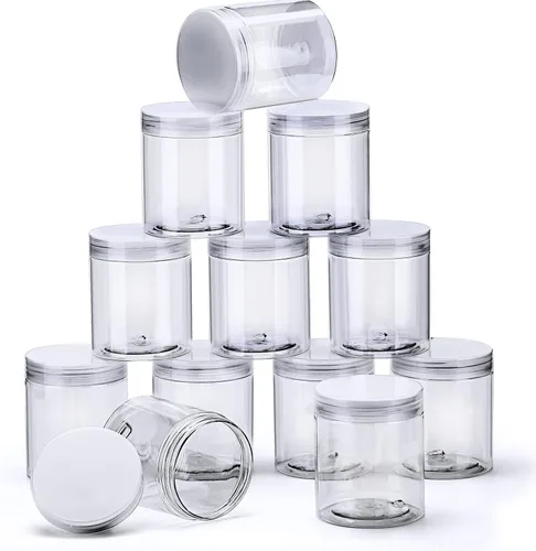 Miniatura 52 de SATINIOR Paquete de 12 frascos de plástico con tapas, frascos redondos para cosméticos de viaje, para artículos de tocador, loción, crema