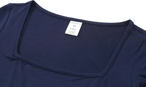 Miniatura 5 de OThread & Co. Camiseta corta de manga larga con cuello cuadrado para mujer