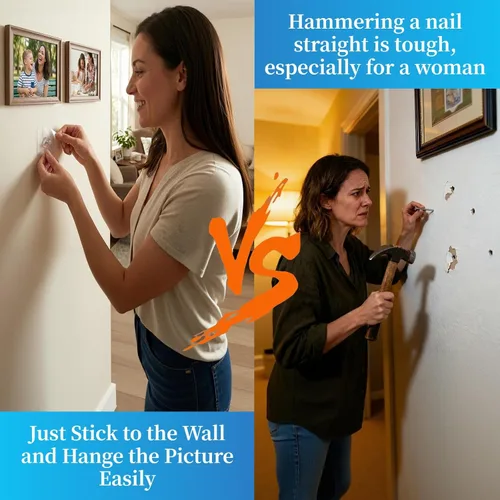 Miniatura 5 de Perchas para cuadros sin clavos, perchas de pared sin uñas, 20 unidades de ganchos de pared adhesivos para colgar con impermeable y a prueba