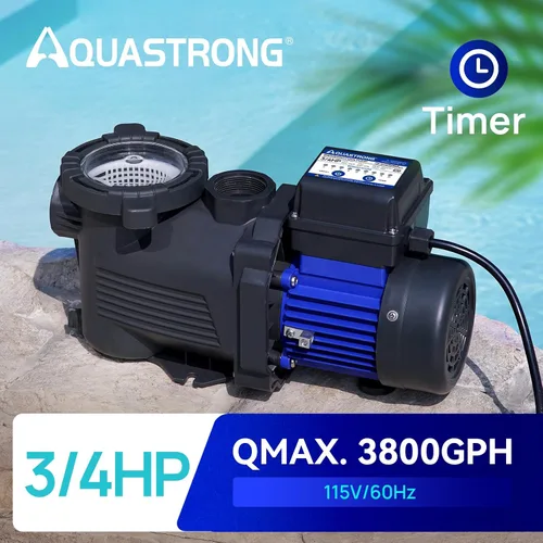 Miniatura 5 de Aquastrong Bomba de piscina sobre el suelo de 3/4 HP con temporizador, 115 V, 3800 GPH, adaptador de 1.25 y 1.5 pulgadas, alto flujo, potentes