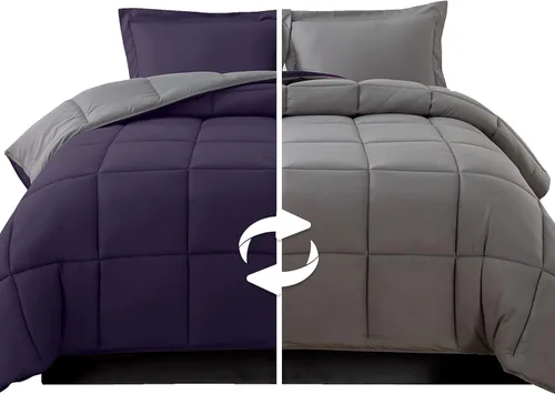 Miniatura 10 de Elegant Comfort Juego de edredón reversible de 3 piezas, acogedor para todas las estaciones, alternativo de plumón suave, acolchado, cosido en caja