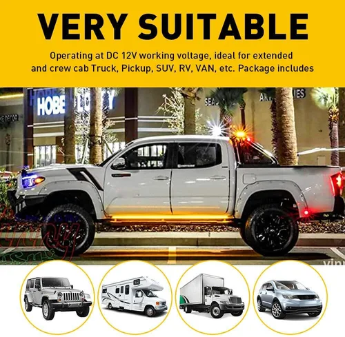 Miniatura 6 de Tira de luz LED para estribo de camión de 60 pulgadas, señal de giro ámbar secuencial DRL y luz blanca de cortesía, 288 LED, impermeable, flexible
