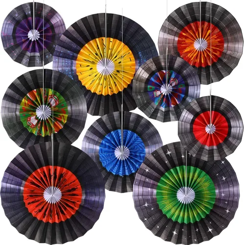 Dispowreath 9 piezas de decoración de fiesta musical vintage para colgar discos de los años 50, decoración de disco Groovy Rock and Roll Sock Hop,