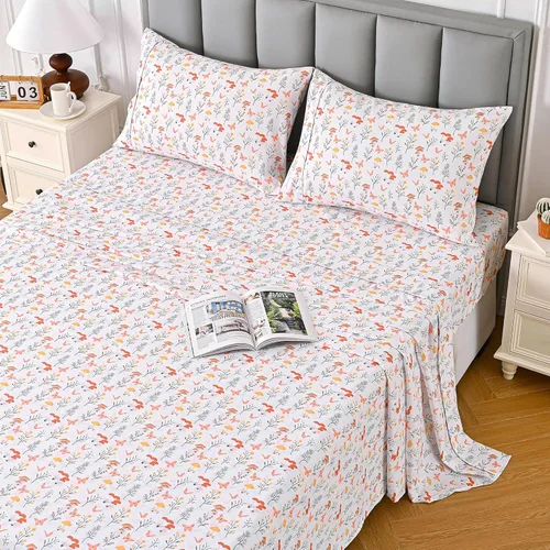 Miniatura 72 de Viviland Juego de sábanas de 3 piezas con estampado botánico de mariposas y flores rosas y moradas, sábanas de microfibra suave y transpirable
