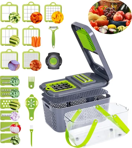 Picador de verduras 22 en 1 Multifuncional Cebolla Vegetal Mandolina Cortador Cortador de Alimentos Picador de Alimentos Manual de Cocina Rallador