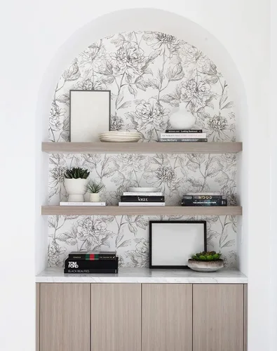 Miniatura 7 de JiffDiff Papel tapiz floral en blanco y negro con peonías removibles para despegar y pegar, papel de pared con diseño de flores esbozado