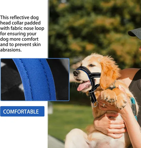 Miniatura 3 de Collar de cabeza de perro con tela reflectante, arnés ajustable para cabeza de perro para evitar tirones para perros pequeños, medianos y grandes