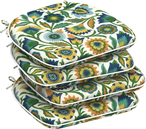 Miniatura 75 de DYTXIII Juego de 2 cojines para sillas de exterior con lazos, almohadillas repelentes al agua para sillas de patio de 17 x 16 pulgadas para muebles