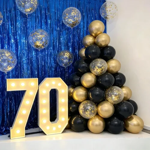 Miniatura 4 de 60 globos de confeti negro y dorado, globos metálicos de látex dorado y negro de 12 pulgadas para graduación 2026, aniversario, cumpleaños, Navidad