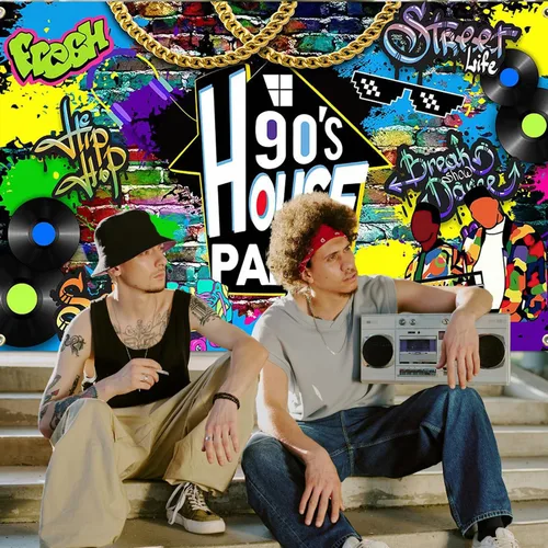 Miniatura 5 de Avezano Telón de Fondo para Fiesta de los 90 en Casa con Graffiti de Hip Hop, Decoraciones Temáticas de los 90 para Fiesta en Casa, Radio Retro