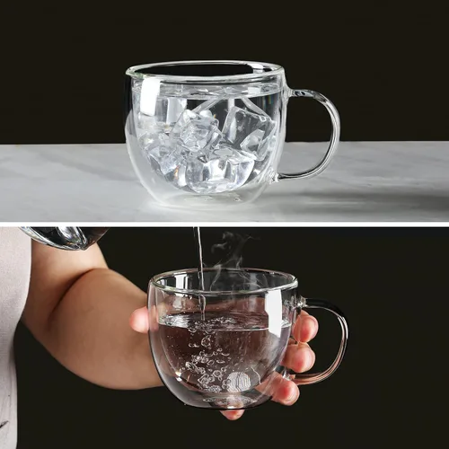 Miniatura 3 de CNGLASS Tazas de cristal de doble pared de 8.1 onzas, taza de café de vidrio aislado transparente con asa para expreso, café con leche, té, juego