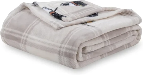 Miniatura 14 de Berkshire Blanket Peanuts® VelvetLoft® Manta de Felpa con el Tierno Personaje Snoopy, Peanuts Snoopy Everyday Buffalo Plaid Navy Tonal, Manta 55
