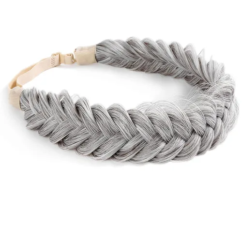 Miniatura 26 de Diadema trenzada sintética clásica de cabello con hebras anchas para boda, trenzas esponjosas desordenadas, banda para peluca, accesorio de belleza