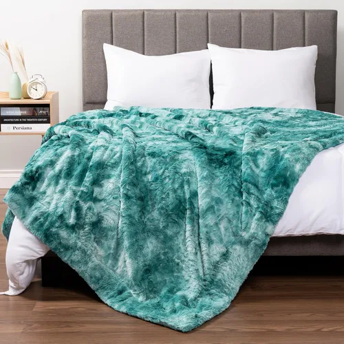 Miniatura 14 de PAVILIA - Manta de piel sintética reversible con diseño tie-dye color negro, suave, mullida y cálida, mantas y cobijas de sherpa para cama, manta