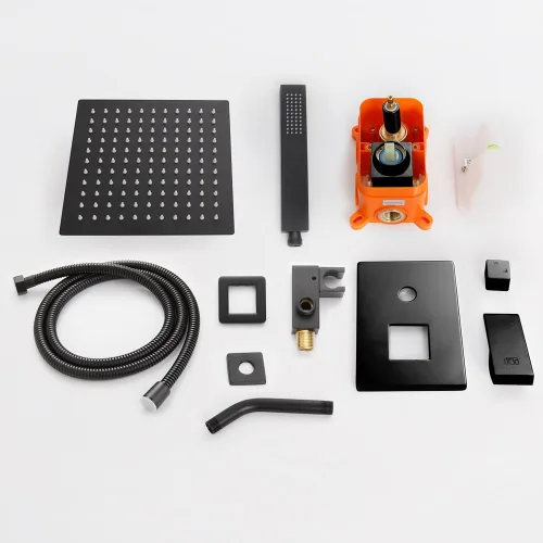 Miniatura 7 de Sistema de ducha negro para baño, juego completo de grifo de ducha montado en la pared de 8 pulgadas y mango con cuerpo de válvula áspero y kit