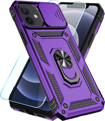 Miniatura 7 de SunStory Funda compatible con iPhone 12 Pro Max con protector de pantalla HD, cubierta de cámara deslizante y soporte de anillo giratorio