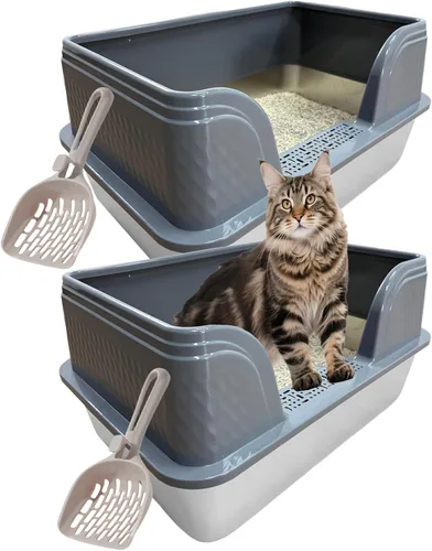 Paquete de 2 cajas de arena de acero inoxidable para gatos con tapa de cara alta, 23.6 pulgadas de largo x 15.8 pulgadas de ancho x 11.8 pulgadas de