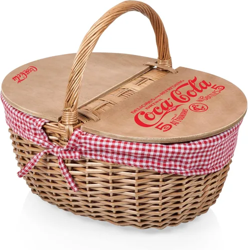 Picnic TIME Coca-Cola Country - Cesta de picnic vintage con tapa, cesta de picnic de mimbre para 2 personas, patrón de cuadros rojos y blancos