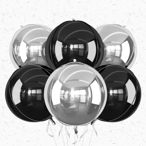 Miniatura 11 de 6 globos redondos negros de aluminio, globos redondos gigantes 4D, globo negro metálico de 22 pulgadas para Año Nuevo, cumpleaños, boda, graduación