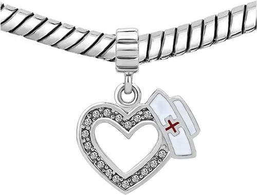 Miniatura 3 de KunBead Abalorios colgantes de corazón con diseño de corazón para enfermera, con diseño de cruz compatibles con pulseras Pandora, Cobre, vidrio