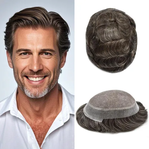 Miniatura 13 de Tupé para hombres, piezas de cabello humano real, sistema de unidades de cabello natural, línea capilar natural, pieza de repuesto para hombres