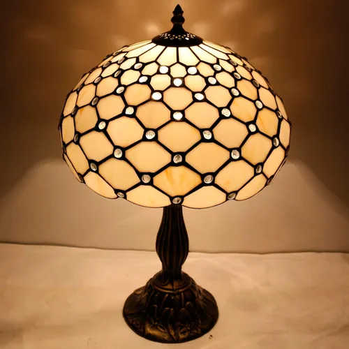 Miniatura 5 de WERFACTORY Tiffany - Lámpara de mesa con cuentas de cristal de color ámbar, lámpara de mesa de escritorio, luz de lectura de 12 x 12 x 18 pulgadas
