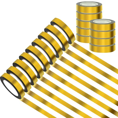 9 rollos de cinta metálica dorada Washi para espejo, cinta de arte gráfico dorada para bricolaje, cinta de película de poliéster metalizado