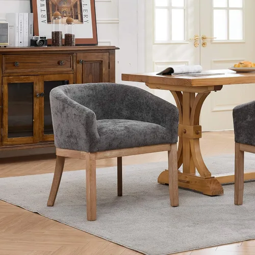 Miniatura 13 de SoarFlash Sillas de comedor tapizadas modernas de mediados de siglo con brazos, juego de 2, sillas de cocina y comedor de lino de granja, con marco