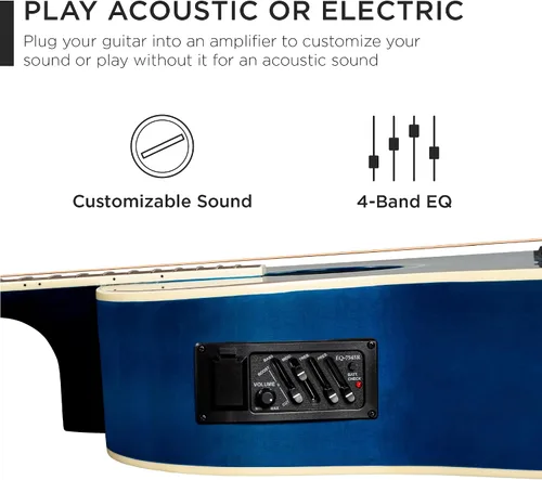 Miniatura 5 de Best Choice Products Juego de iniciación de guitarra acústica eléctrica para principiantes, de 41 pulgadas, con diseño de corte total en madera, Azul