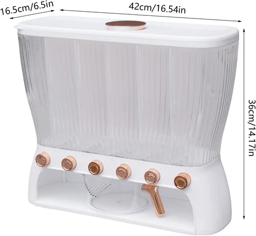 Miniatura 4 de Dispensador de alimentos secos, dispensador de cereales de 6 rejillas montado en la pared con tolva de taza medidora, compartimento ajustable