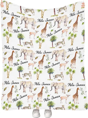 Miniatura 9 de Artsadd Manta personalizada con nombre, manta personalizada de animales de la selva, manta personalizada de safari para niños, niñas, baby shower