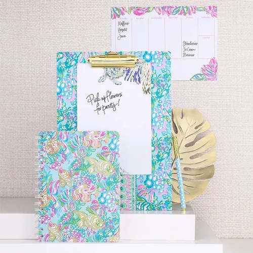 Miniatura 4 de Lilly Pulitzer Cuaderno de espiral de tapa dura mini azul/dorado, 8.25 x 6.5 pulgadas, pequeño diario con 160 páginas a rayas universitarias, Aqua