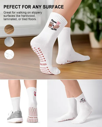 Miniatura 4 de Calcetines para Pilates para Mujeres, Lindas Calcetines de Agarre Antideslizantes de Manga Corta para Yoga, Barre, Hospital, Entrenamiento Descalzo