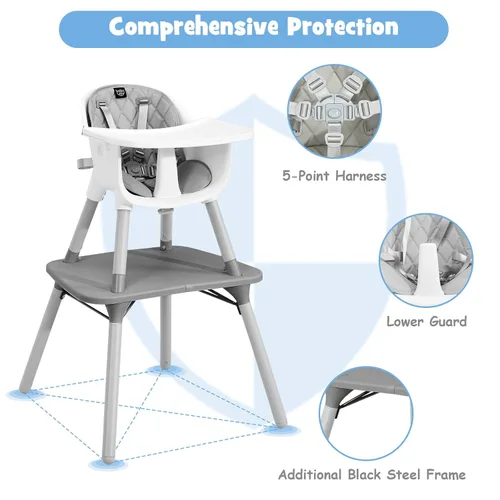 Miniatura 3 de BABY JOY Silla alta, silla alta convertible 5 en 1 para bebés y niños pequeños, asiento elevador, juego de mesa y silla, silla de alimentación Gris