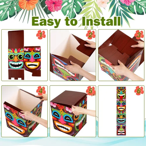 Miniatura 6 de Teling 4 cajas de decoración de fiesta hawaiana Tiki, cajas de recuerdo tropicales de verano para interiores y exteriores, centros de mesa Aloha