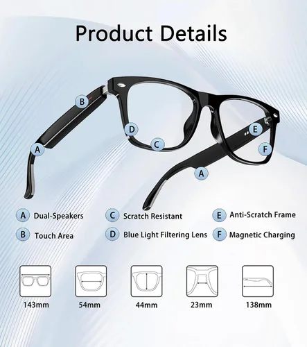Miniatura 7 de Lentes inteligentes AI, lentes Bluetooth multifuncionales para hombres y mujeres, dispositivo de traductor de 116 idiomas y acentos, filtro de luz