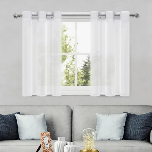 Miniatura 132 de DWCN Cortinas traslúcidas color verde frijol para sala de estar y dormitorio - Cortinas voile con aspecto de lino sintético con ojales en la parte