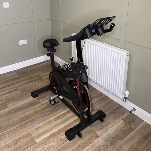 Miniatura 9 de Soozier Bicicleta estática, volante de bicicleta estacionaria interior, altura y resistencia ajustables, con monitor LCD, cómodo cojín de asiento