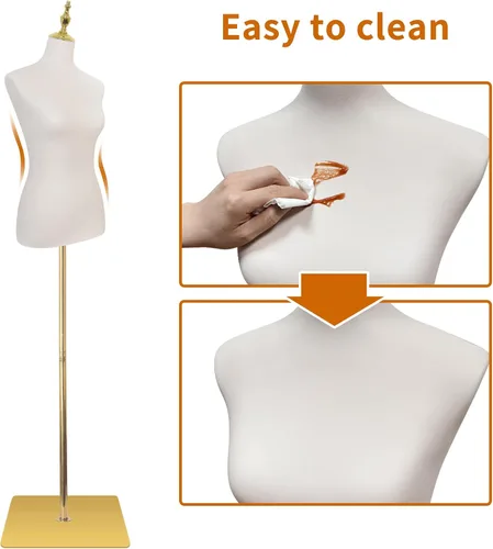 Miniatura 4 de Maniquí femenino, maniquí ajustable de 54" a 76" de altura con torso y soporte metálico y superficies de cuero para mostrar faldas y camisas