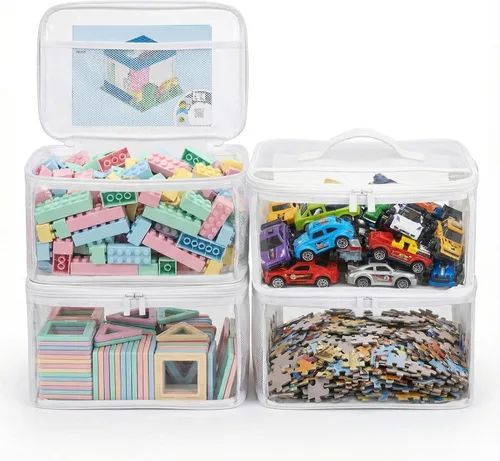 Miniatura 8 de holay Bolsas transparentes de almacenamiento de juguetes con asa, paquete de 4 contenedores organizadores de almacenamiento para juguetes de niños