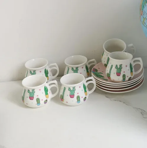 Miniatura 5 de GuangYang Juego de 6 tazas de espresso de 2.5 onzas, lindo patrón de cactus