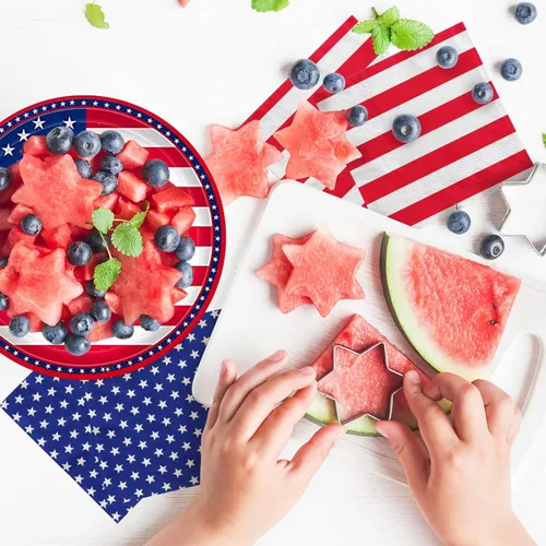 Miniatura 5 de Gatherfun Suministros para Fiestas Patrióticas con Bandera Americana Servilletas Desechables Platos de Papel y Vasos de Papel para el Día