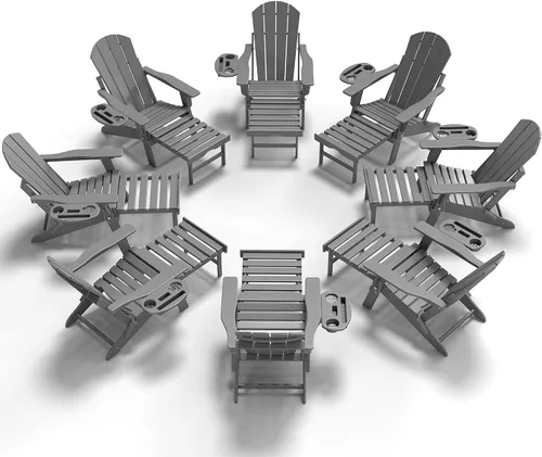 Miniatura 34 de NAVINE Silla Adirondack ajustable con reposapiés retráctil, Silla Adirondack plegable de HDPE con portavasos, Silla Adirondack para todo el tiempo