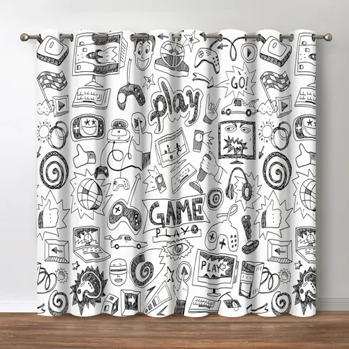 Miniatura 9 de Jekeno - Cortinas opacas retro de música con tema de notas musicales impresas, cortinas decorativas para amantes de la música, dormitorio, sala